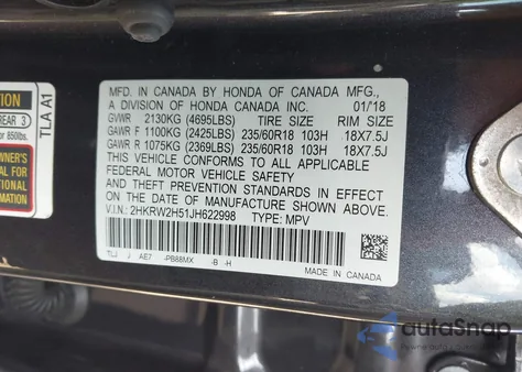 2018 Honda Cr-V Ex from USA, damaged, VIN 2HKRW2H51JH622998